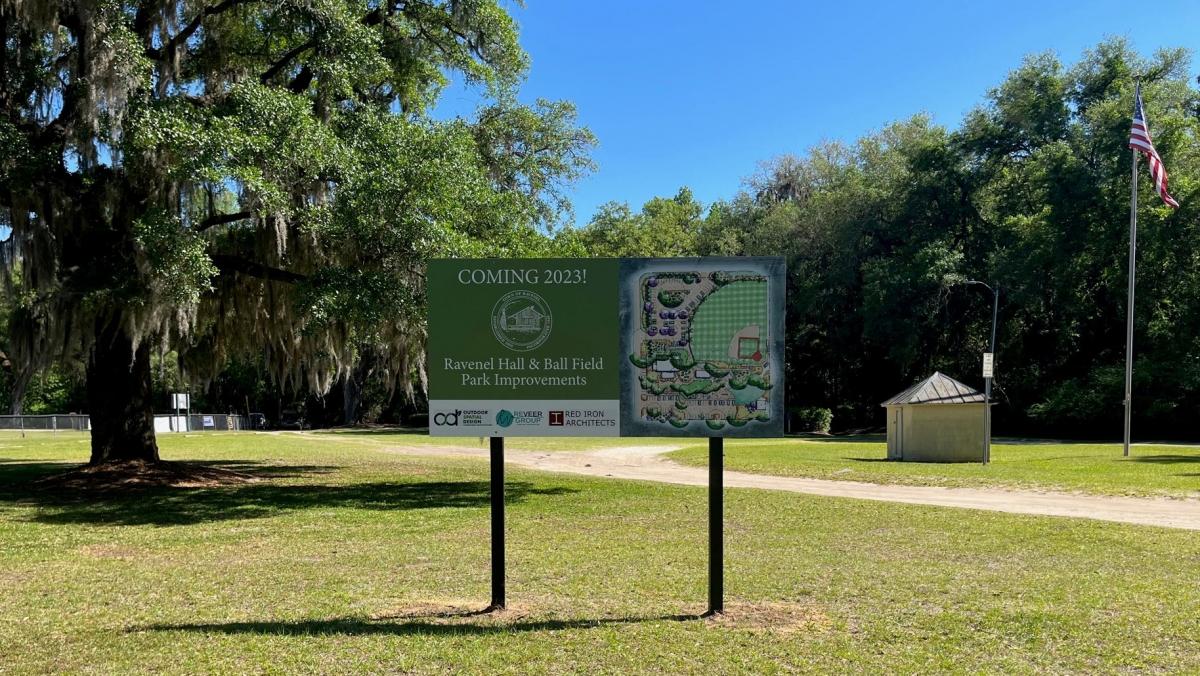 Ravenel Hall and Ballfield Sign showing improvements coming 2023